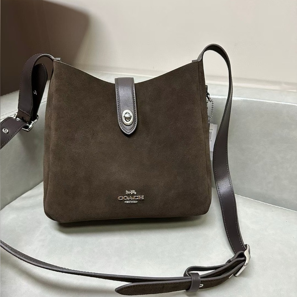 Coach Dark Brown Suede Crossbody Bag